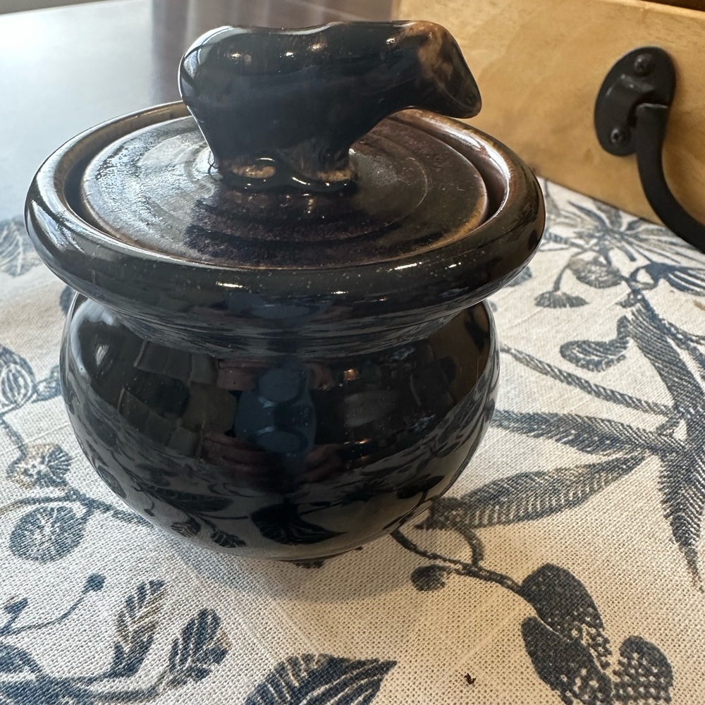 Black Ceramic Jar with Animal Lid